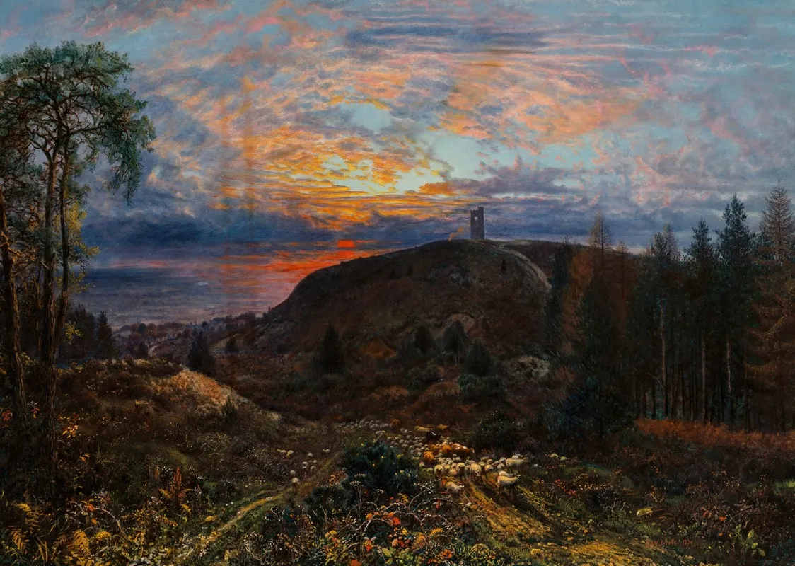 Sheep And Cattle Before Leith Hill Edinburgh Wall Art by George William Mote - High-Resolution Digital Print