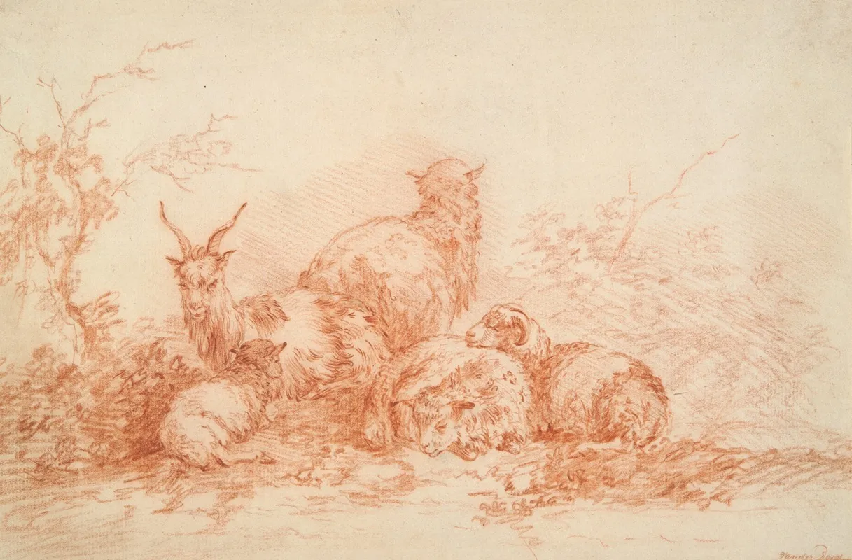 Sheep And Goat Resting Wall Art by Simon van der Does - High-Resolution Digital Print