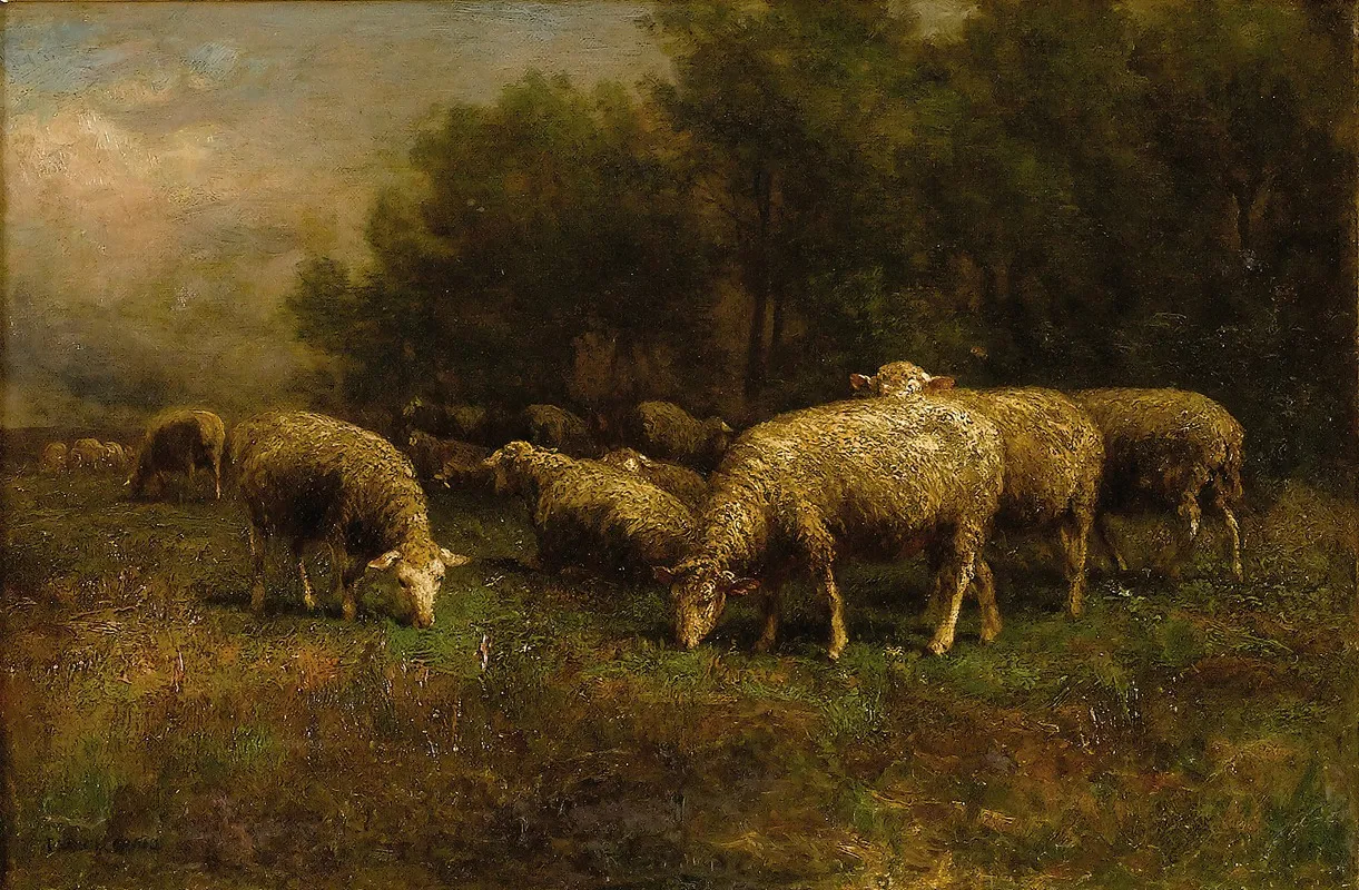 Sheep At Pasture Wall Art by Thomas Bigelow Craig - High-Resolution Digital Print