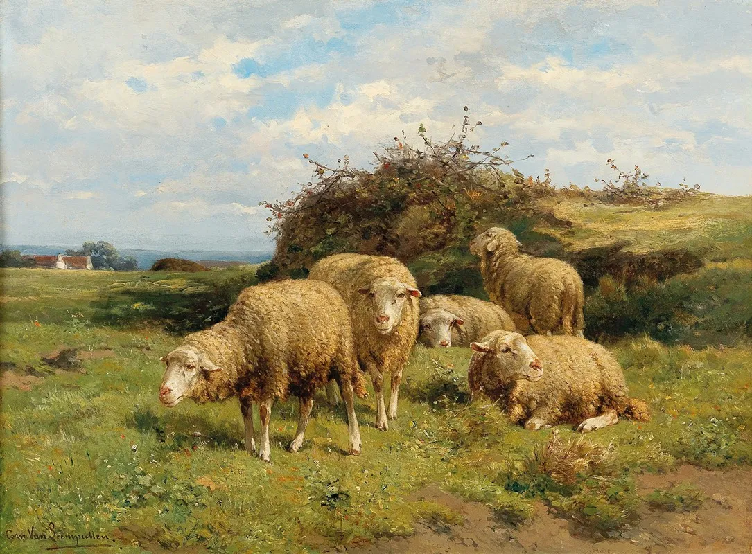 Sheep In A Meadow Wall Art by Cornelius van Leemputten - High-Resolution Digital Print