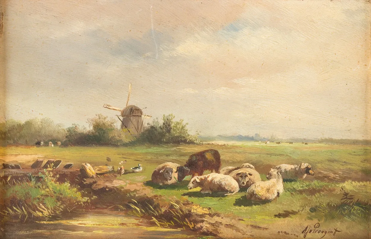 Sheep On A Field Wall Art by Albert Jurardus Van Prooyen - High-Resolution Digital Print