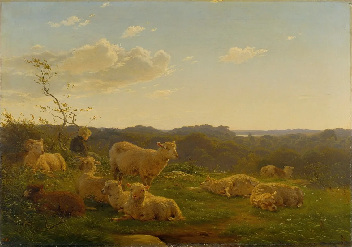 Sheep On A Hill Near Skarridso Wall Art by Carlo Dalgas - High-Resolution Digital Print