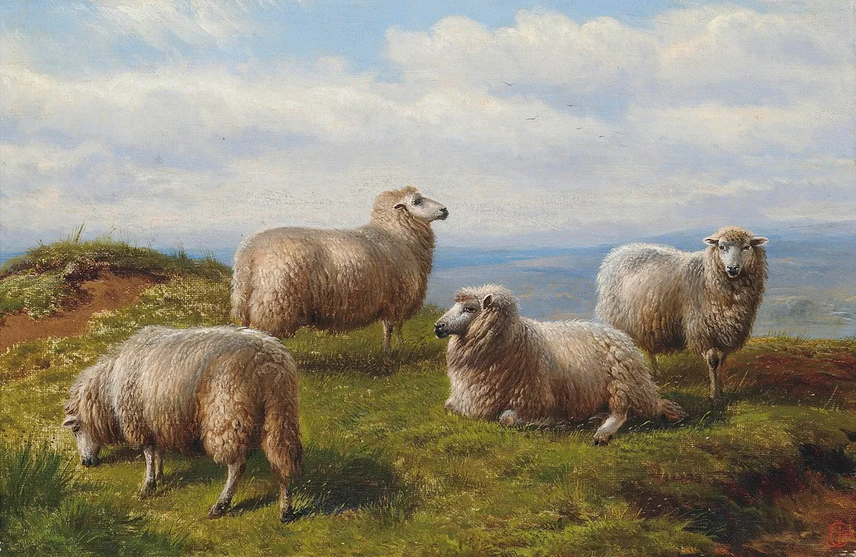 Sheep On The Hill Wall Art by Charles Jones - High-Resolution Digital Print