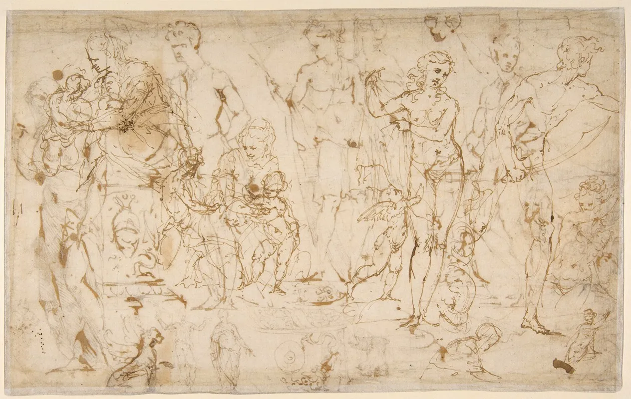 Sheet Of Figure Studies And Ornamental Motifs Wall Art by Vincenzo Tamagni - High-Resolution Digital Print