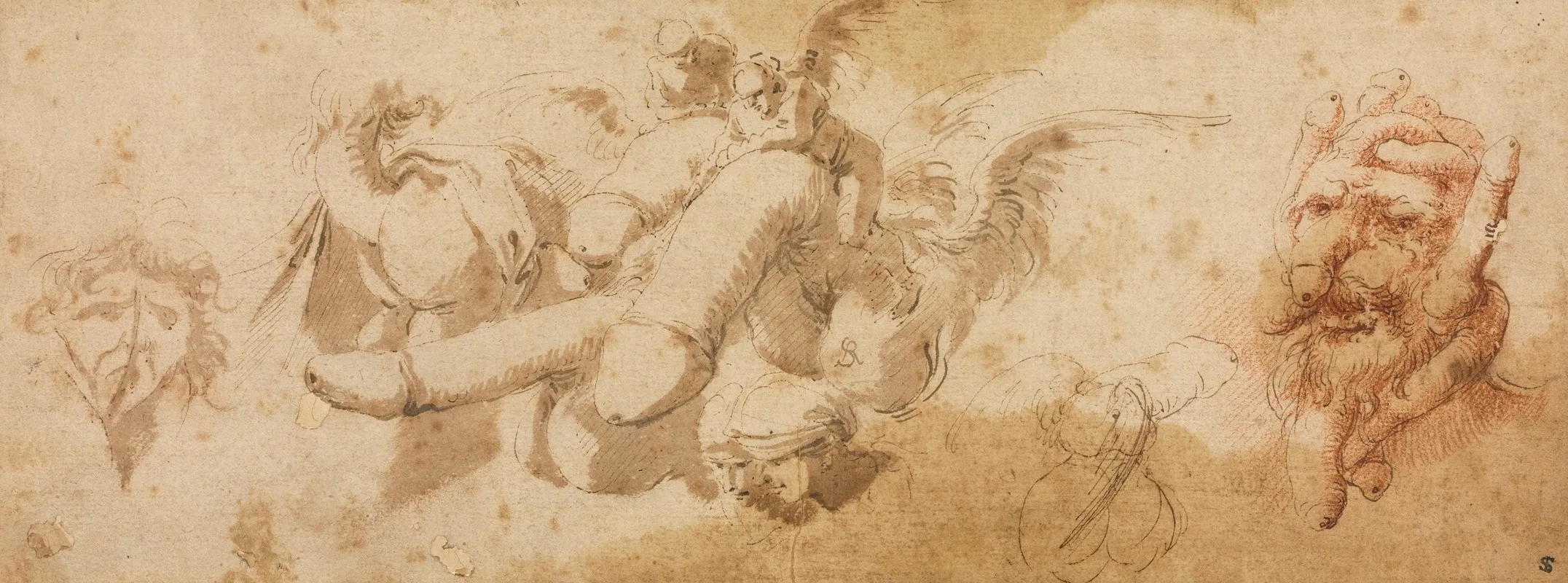 Sheet Of Satirical Studies Amorini Riding Phalli Wall Art by Salvator Rosa - High-Resolution Digital Print