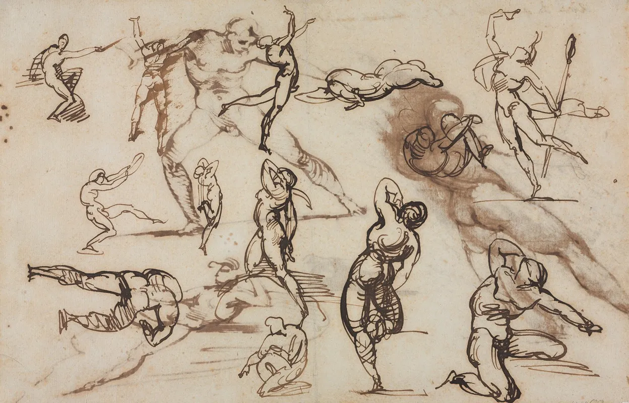 Sheet Of Sketches Verso Wall Art by Théodore Géricault - Canvas Print