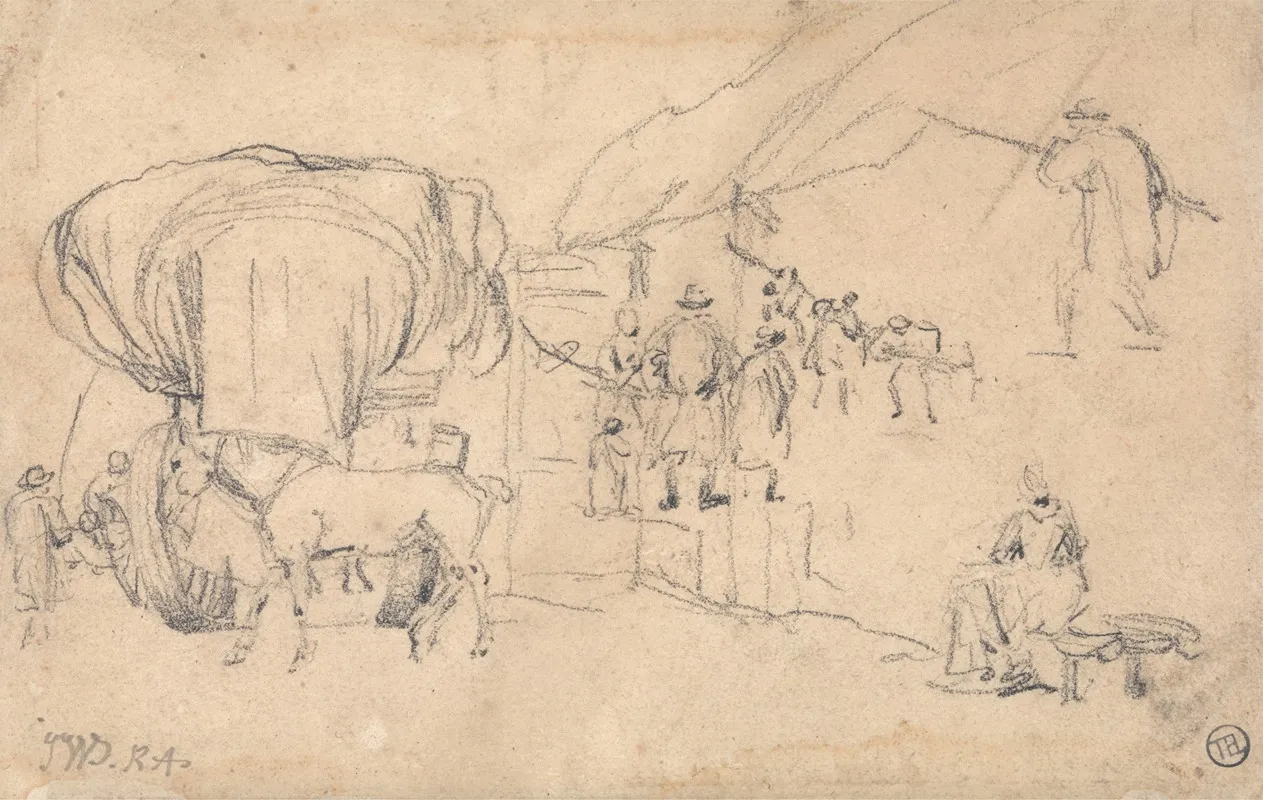 Sheet Of Sketches Wagon Horse Milkmaid And Other Figure Studies Wall Art by James Ward - High-Resolution Digital Print