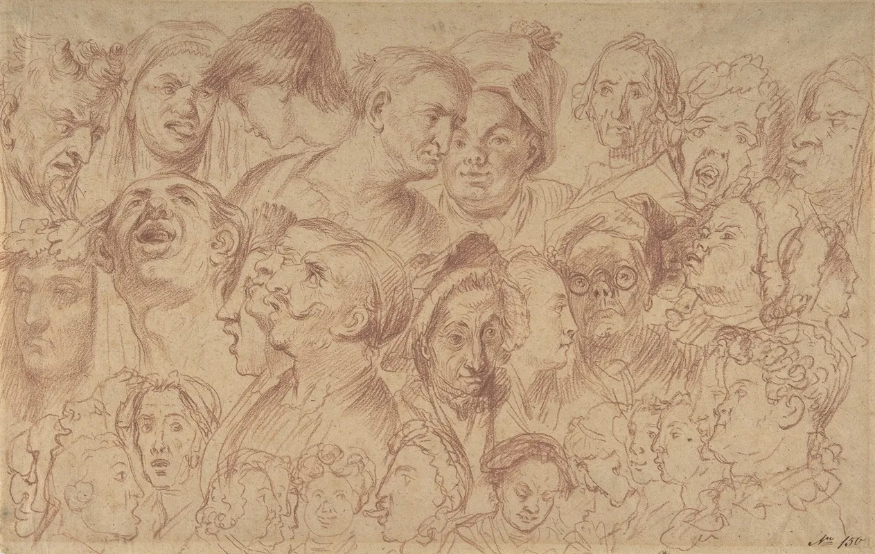 Sheet Of Studies Of Heads 2 Wall Art by After William Hogarth - High-Resolution Digital Print