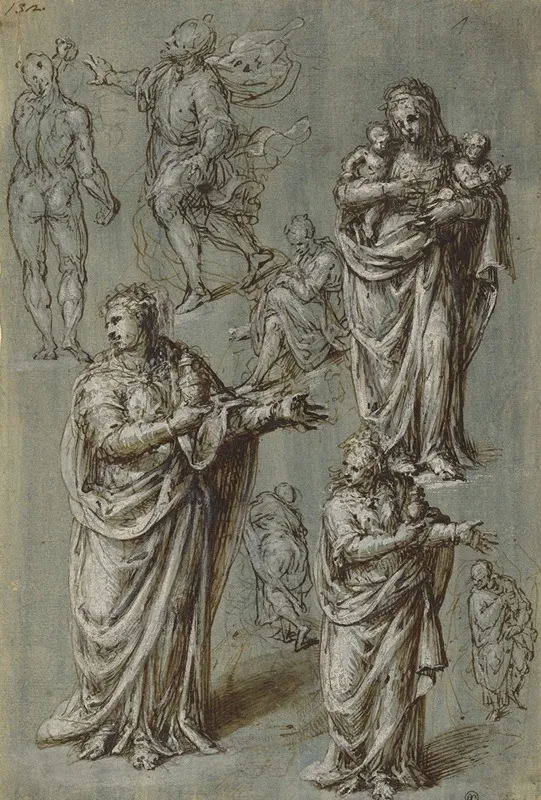 Sheet Of Studies Of Various Figures Wall Art by Aurelio Luini - High-Resolution Digital Print