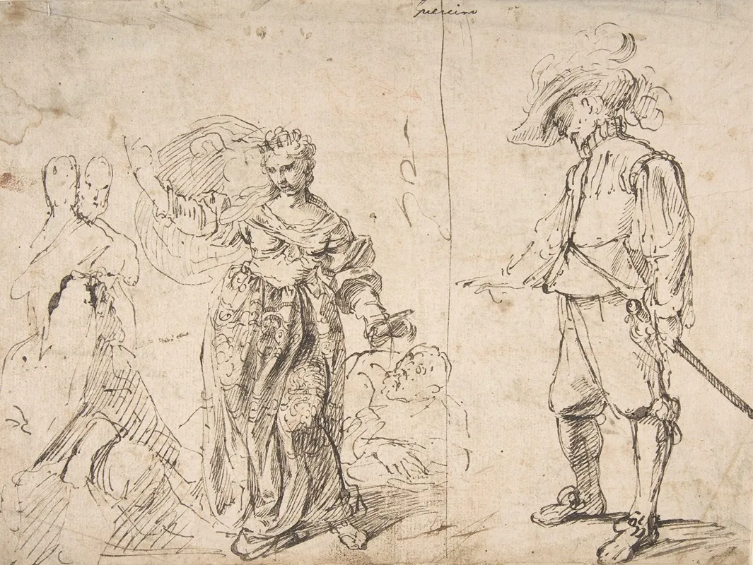 Sheet With Figure Studies Wall Art by Pietro Novelli - High-Resolution Digital Print