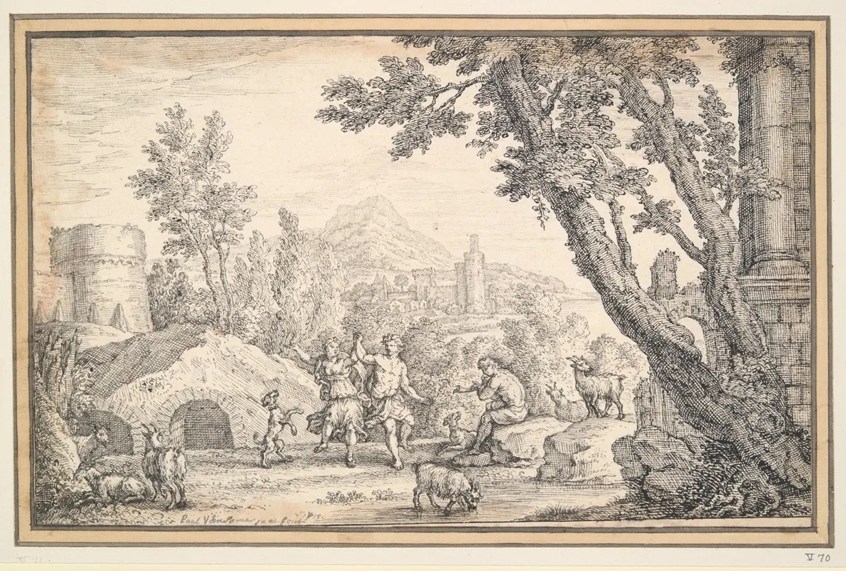 Sheperds Dancing In Classical Landscape Wall Art by Paul van Somer - High-Resolution Digital Print