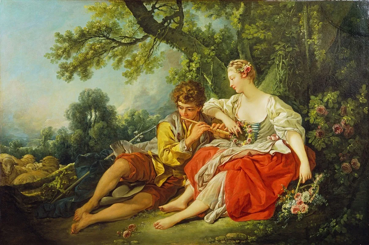 Shepherd Piping To A Shepherdess Wall Art by François Boucher - High-Resolution Digital Print