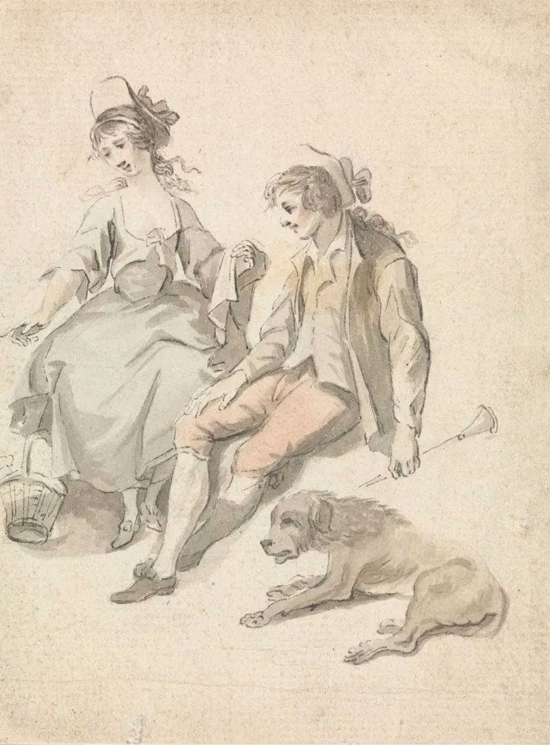 Shepherd Shepherdess And Dog Wall Art by Michel Vincent Brandoin - High-Resolution Digital Print