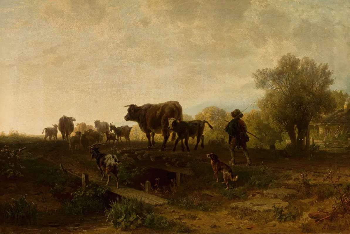 Shepherd With Cattle Wall Art by Friedrich Voltz - High-Resolution Digital Print