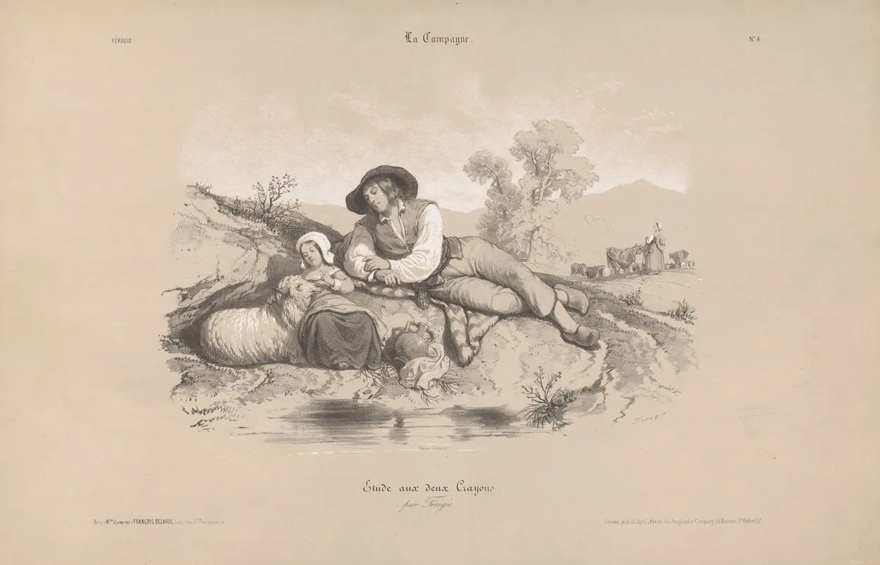 Shepherd With Girl At A Pond Wall Art by Bernard-Romain Julien - High-Resolution Digital Print