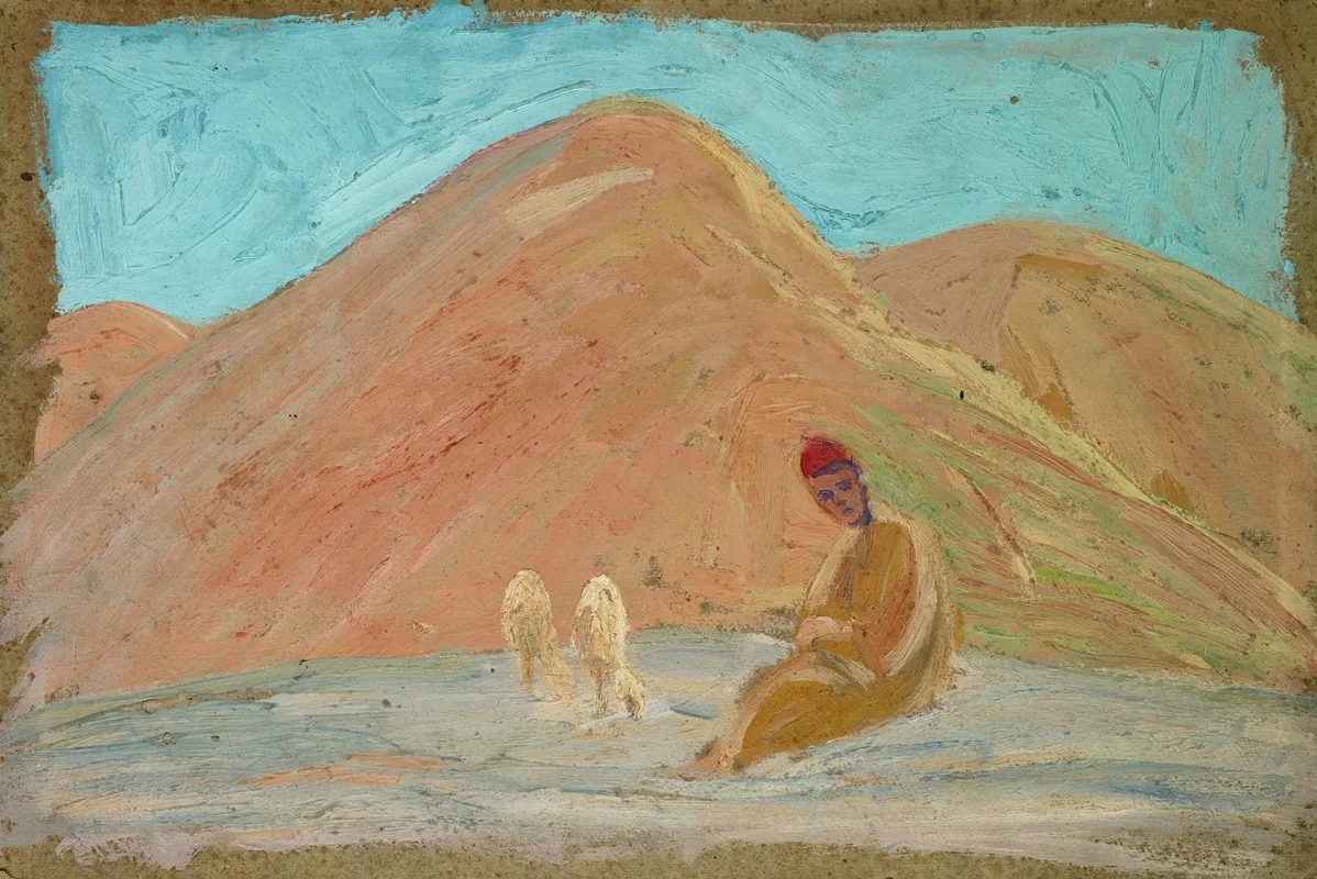 Shepherd With Two Sheep