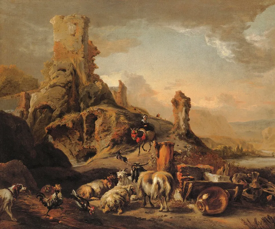 Shepherdess And Her Flock On A Path