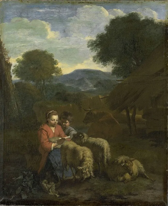 Shepherdess Reading Wall Art by Simon van der Does - High-Resolution Digital Print