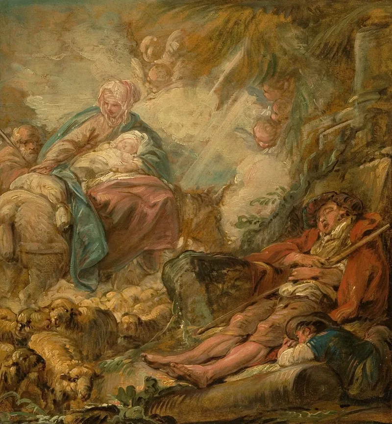 Shepherds Dreaming Of The Flight Into Egypt Wall Art by Jean-Baptiste Deshays - High-Resolution Digital Print