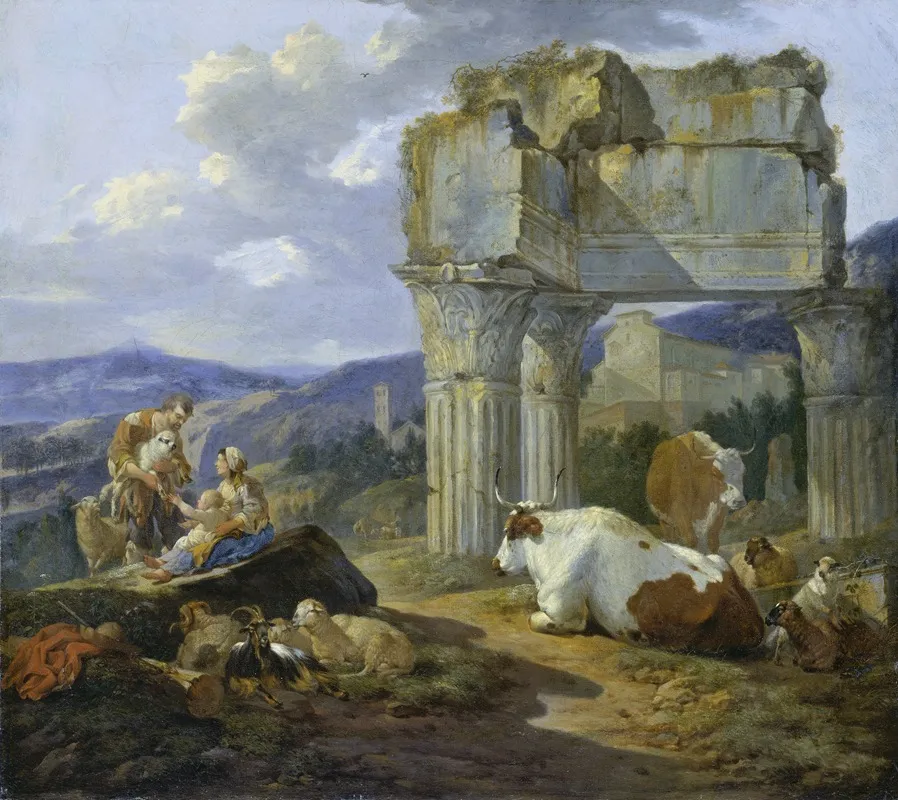 Shepherds Family At The Ruins Of The Temple Of Vespasian
