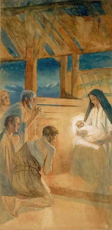 Shepherds Worship The Child Jesus Wall Art by Albert Edelfelt - High-Resolution Digital Print
