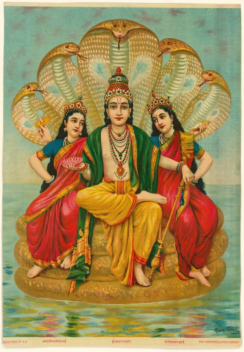 Shesha Narayana Wall Art by Ravi Varma - High-Resolution Digital Print
