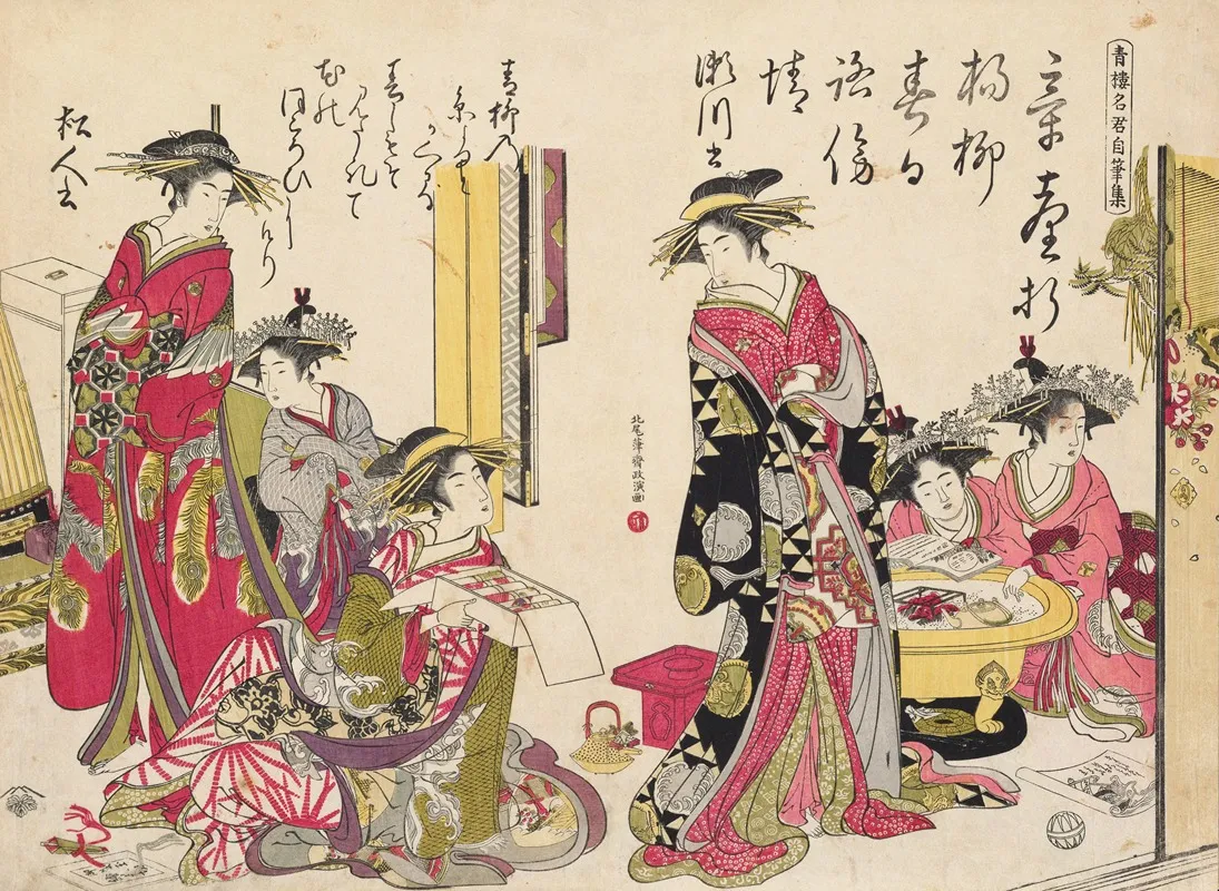 Shin Bijin Awase Jihitsu Kagami Pl 2 Wall Art by Santō Kyōden - High-Resolution Digital Print