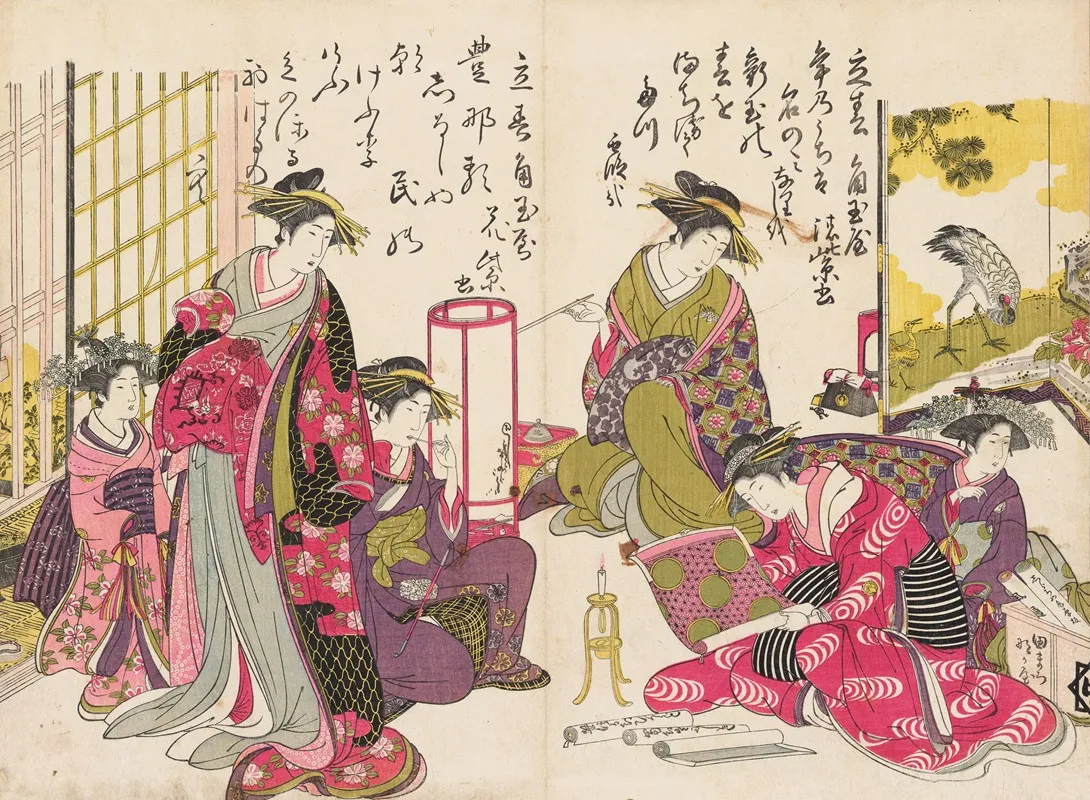 Shin Bijin Awase Jihitsu Kagami Pl 4 Wall Art by Santō Kyōden - High-Resolution Digital Print