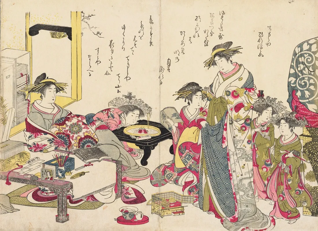 Shin Bijin Awase Jihitsu Kagami Pl 7 Wall Art by Santō Kyōden - High-Resolution Digital Print