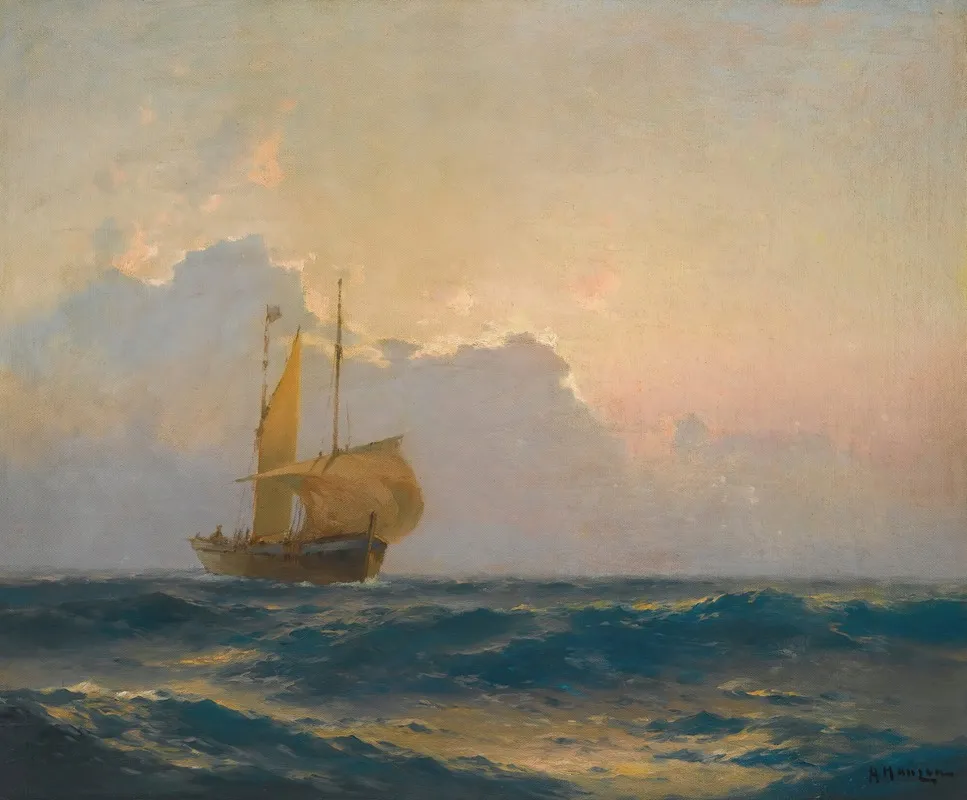 Ship At Dusk Wall Art by Alexei Vasilievich Hanzen - High-Resolution Digital Print