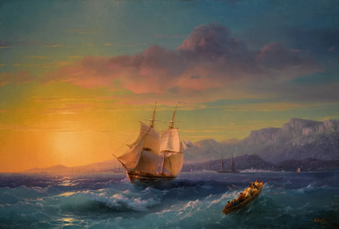 Ship At Sunset Off Cap Martin Wall Art by Ivan Konstantinovich Aivazovsky - High-Resolution Digital Print