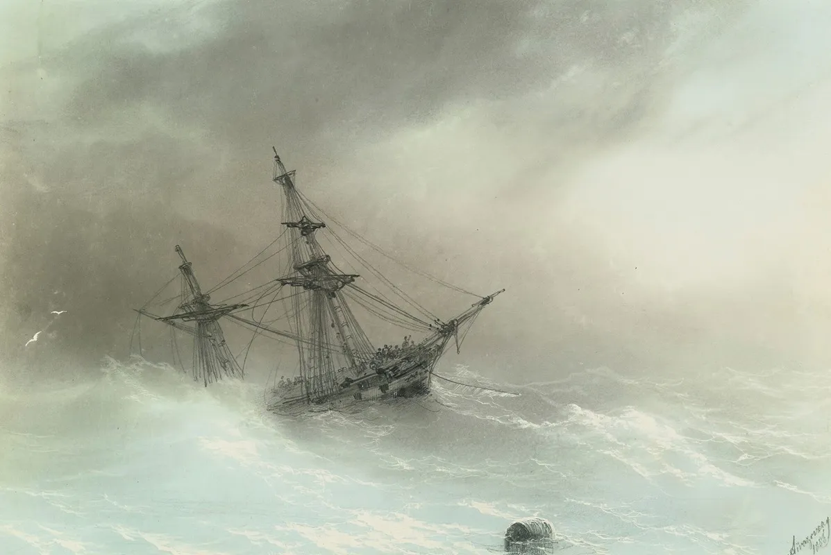 Ship In A Stormy Sea Wall Art by Ivan Konstantinovich Aivazovsky - High-Resolution Digital Print