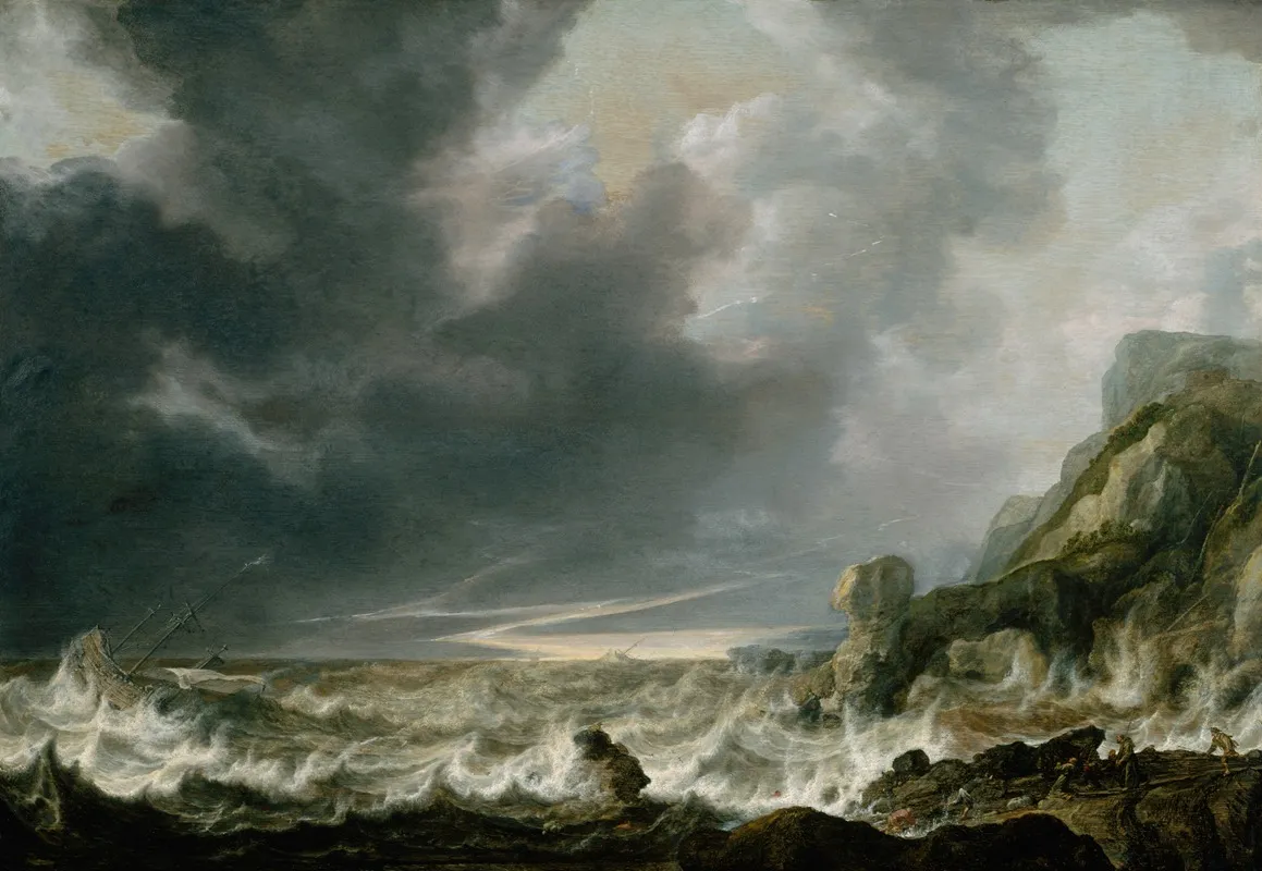 Ship In Distress Off A Rocky Coast