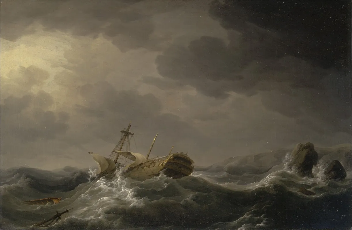 Ship Wrecked On A Rocky Coast Wall Art by Charles Brooking - High-Resolution Digital Print