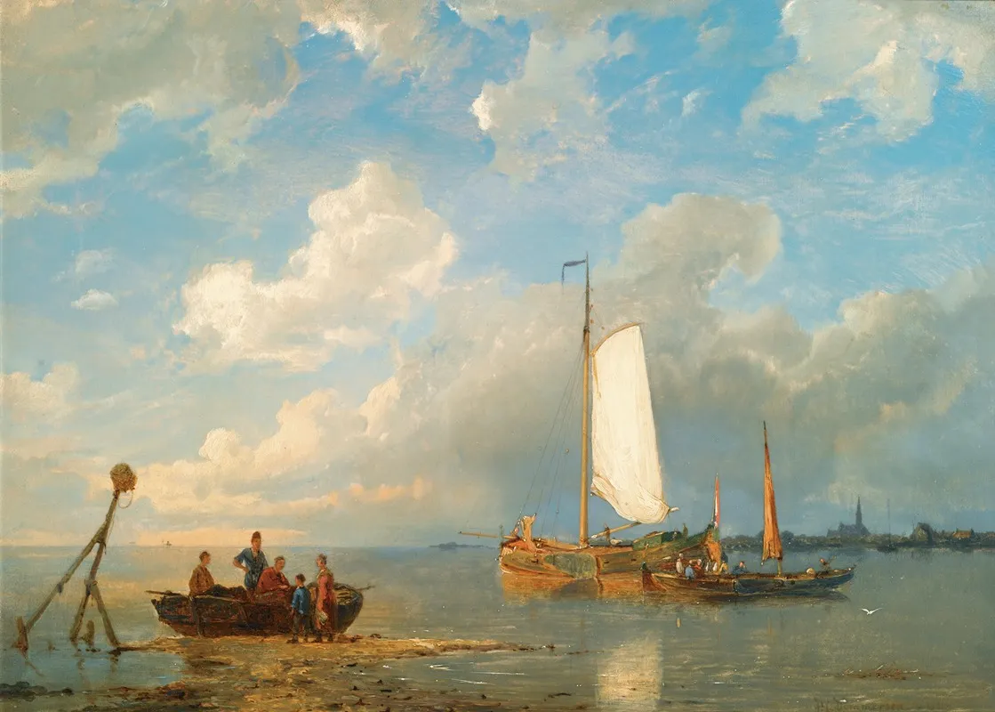 Shipping In A Dutch Estuary At Low Tide Wall Art by Pieter Cornelis Dommersen - High-Resolution Digital Print