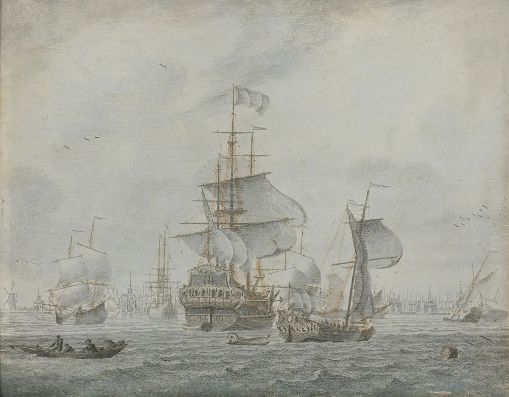 Shipping In A Gusty Breeze Wall Art by Cornelis Bouwmeester - High-Resolution Digital Print