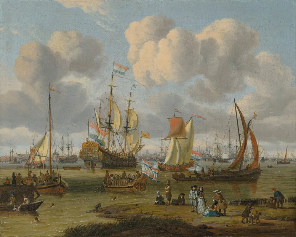 Shipping Off Amsterdam With Figures On A Quay