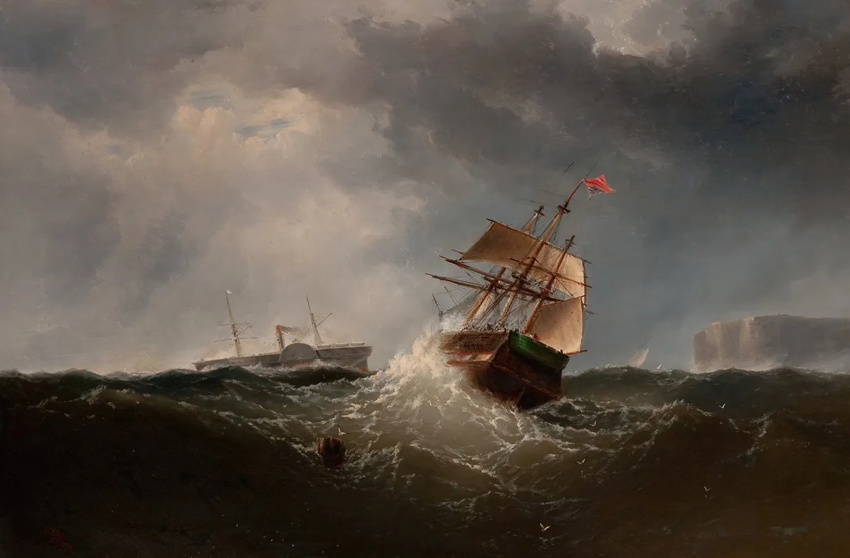 Shipping Off The Coast In Stormy Sea Ny Wall Art by Charles T. Dix - High-Resolution Digital Print