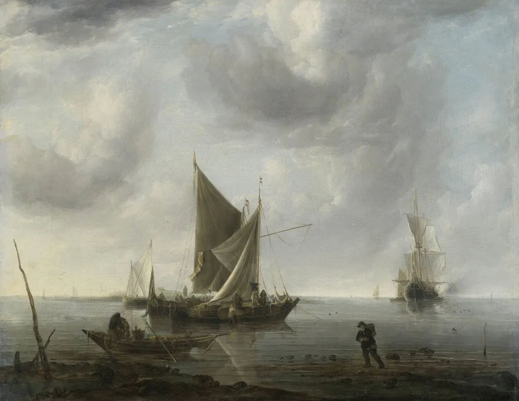 Ships At Anchor On A Quiet Sea Wall Art by Jan van de Cappelle - High-Resolution Digital Print