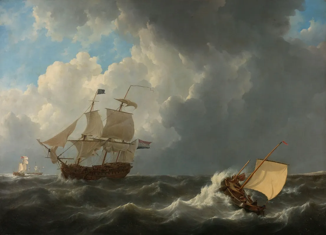 Ships In A Turbulent Sea Wall Art by Johannes Christiaan Schotel - High-Resolution Digital Print
