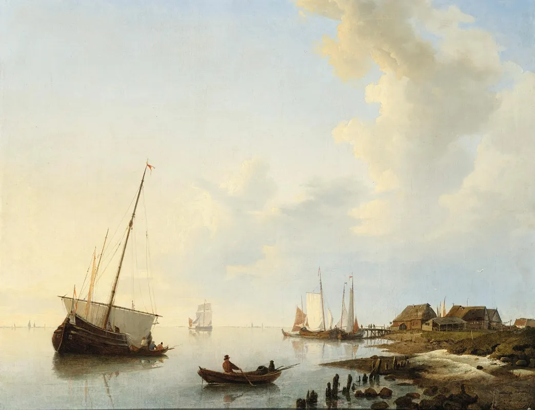 Ships In An Estuary Wall Art by Hermanus Koekkoek - High-Resolution Digital Print