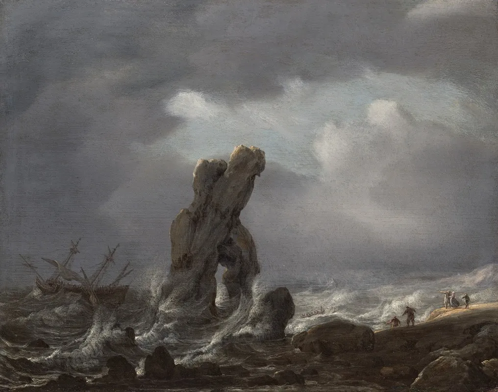 Ships In Distress Off A Rocky Coast Wall Art by Julius Porcellis - High-Resolution Digital Print