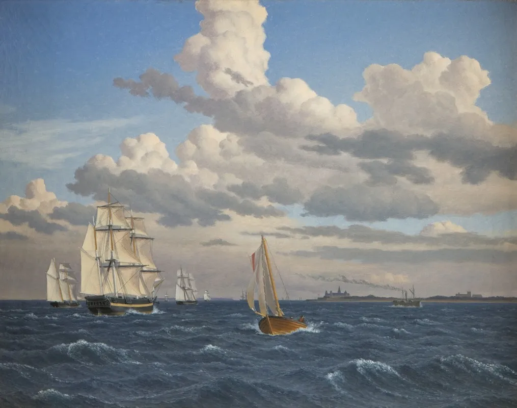 Ships In The Sound North Of Kronborg Castle Elsinore Wall Art by Christoffer Wilhelm Eckersberg - High-Resolution Digital Print
