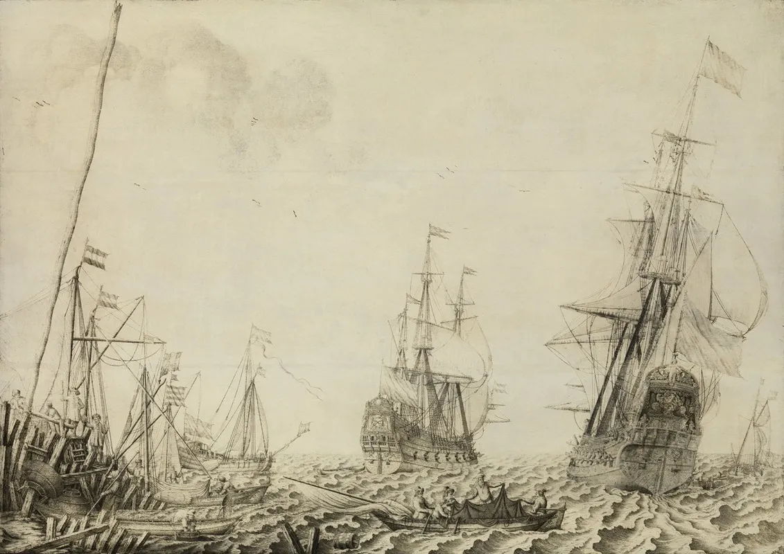 Ships Near A Harbor Wall Art by Experiens Sillemans - High-Resolution Digital Print