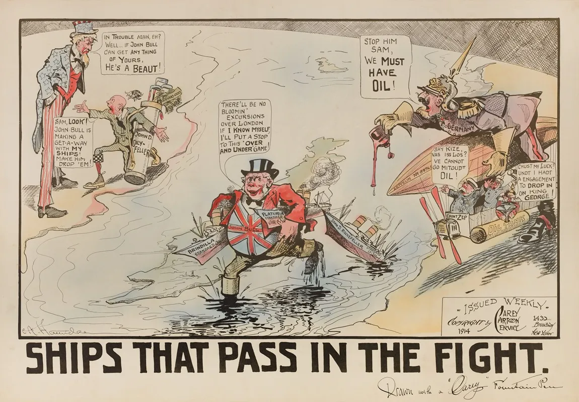 Ships That Pass In The Fight Wall Art by Carey Cartoon Service - High-Resolution Digital Print