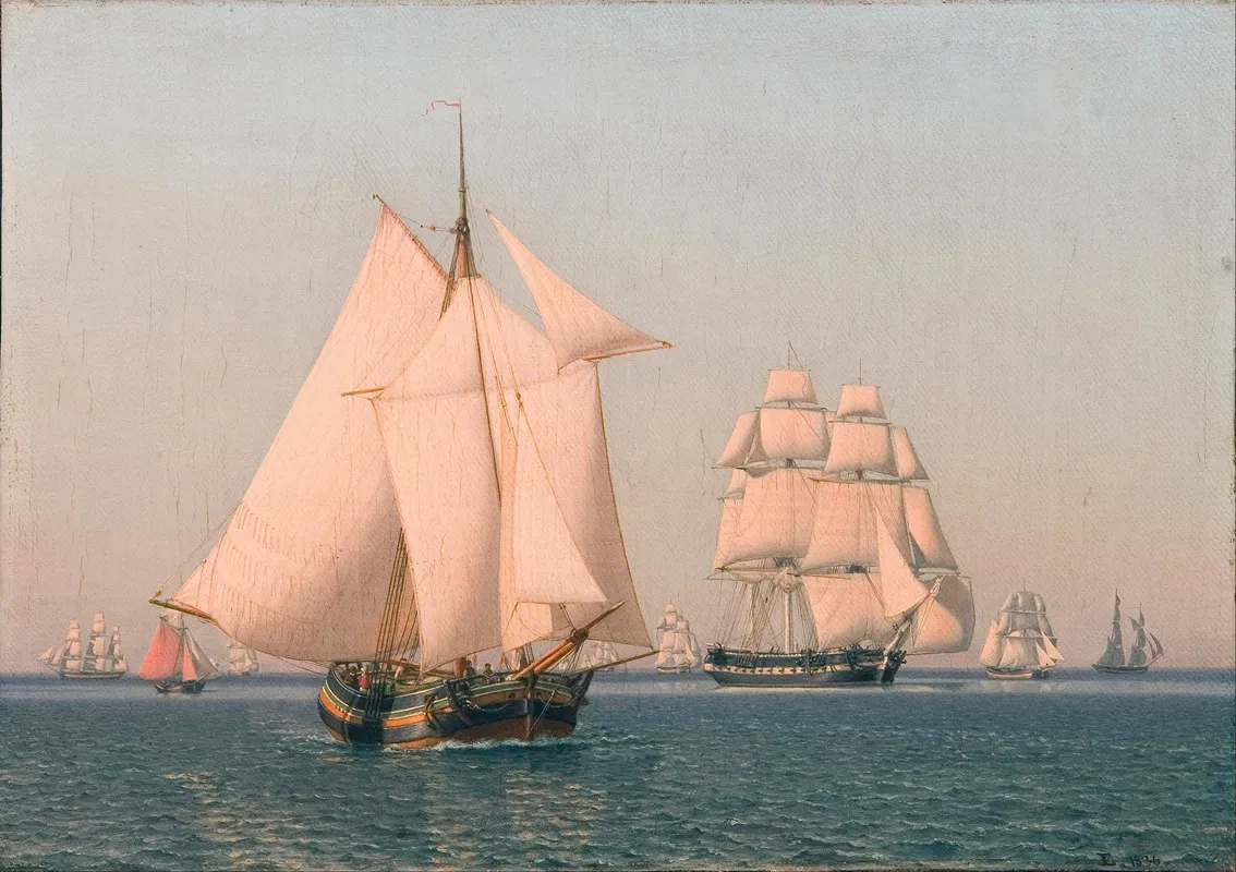 Ships Under Sail In A Mild Breeze On A Clear Summers Afternoon Wall Art by Christoffer Wilhelm Eckersberg - High-Resolution Digital Print
