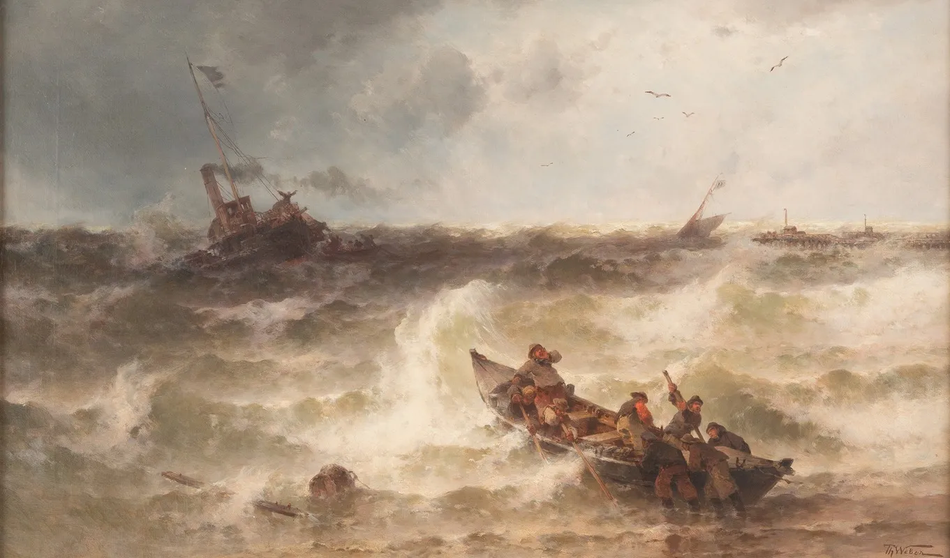 Shipwreck By The Pier Wall Art by Theodor Alexander Weber - High-Resolution Digital Print