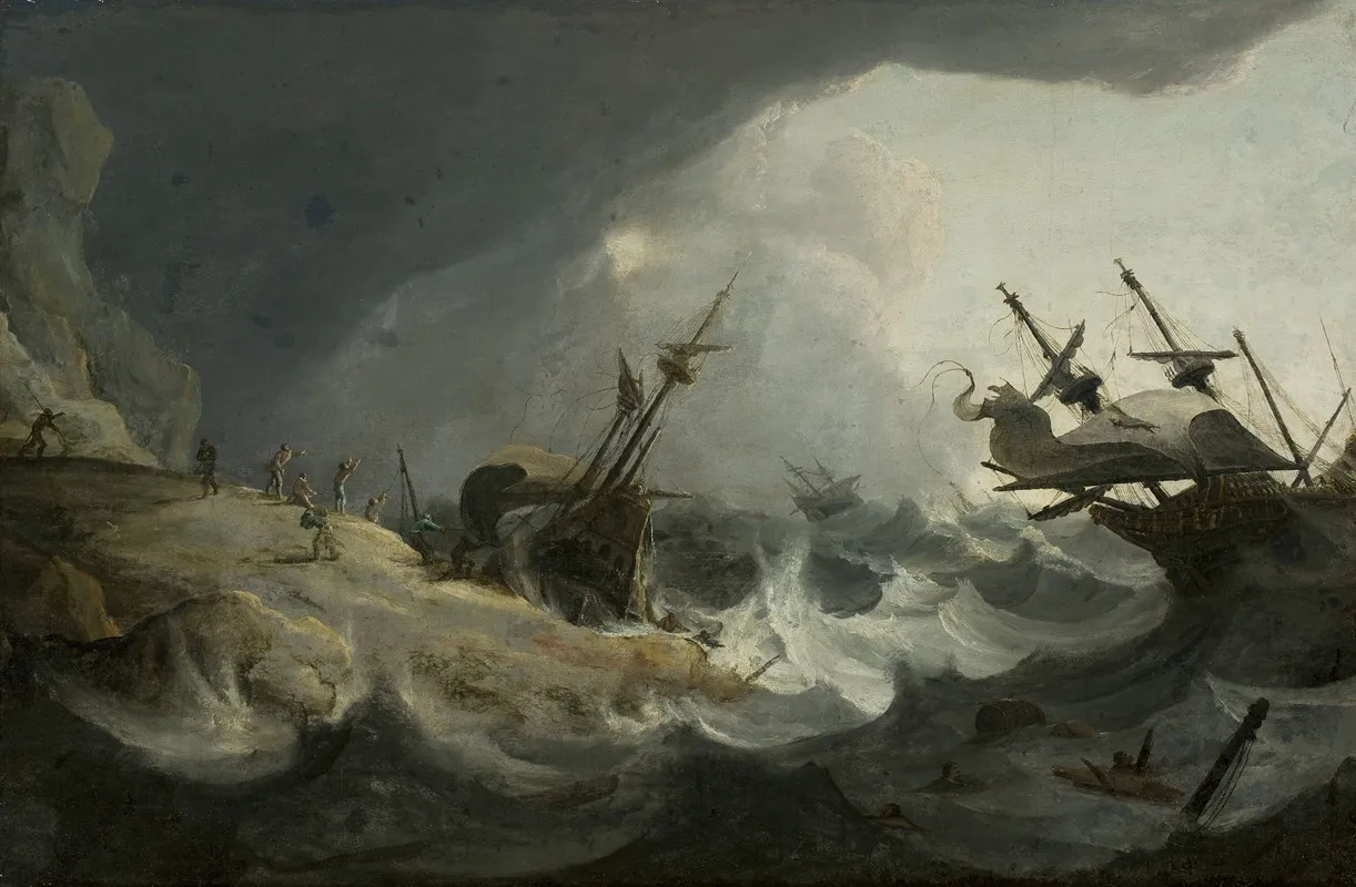Shipwreck During The Storm On 1 3 March Wall Art by Follower of Ludolf Backhuysen - High-Resolution Digital Print