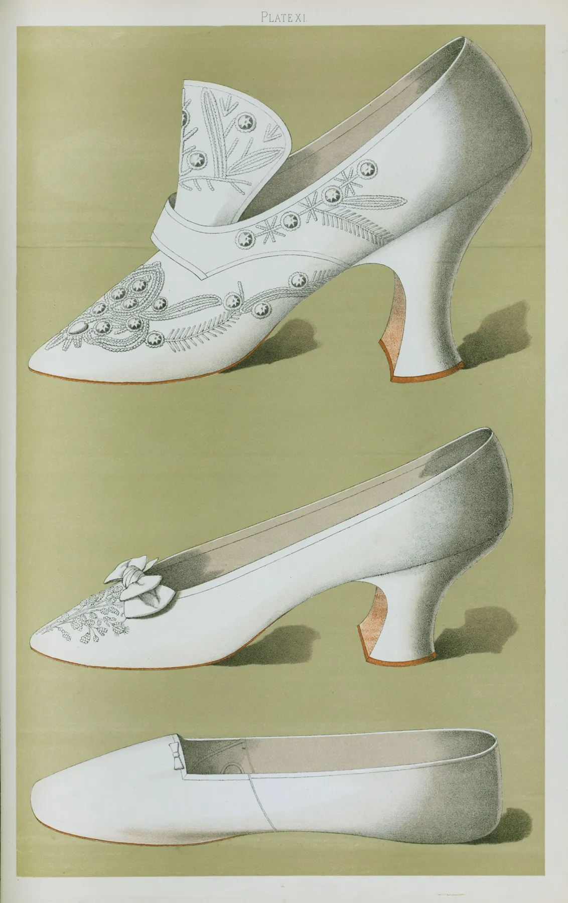 Shoe Of Cromwellian Shape Embroidered With Small Crystal Beads Dainty White Shoe Wedding Shoe Dating From Nearly Forty Years Ago
