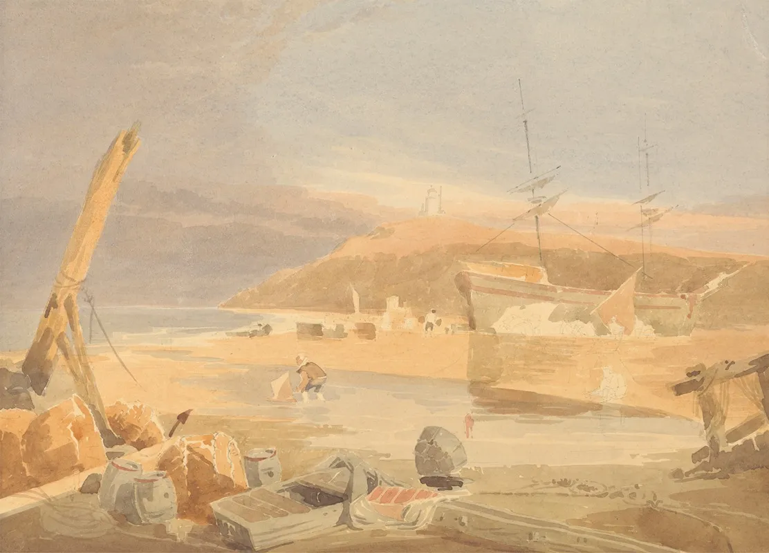 Shore Scene With Sailing Ship At Quay